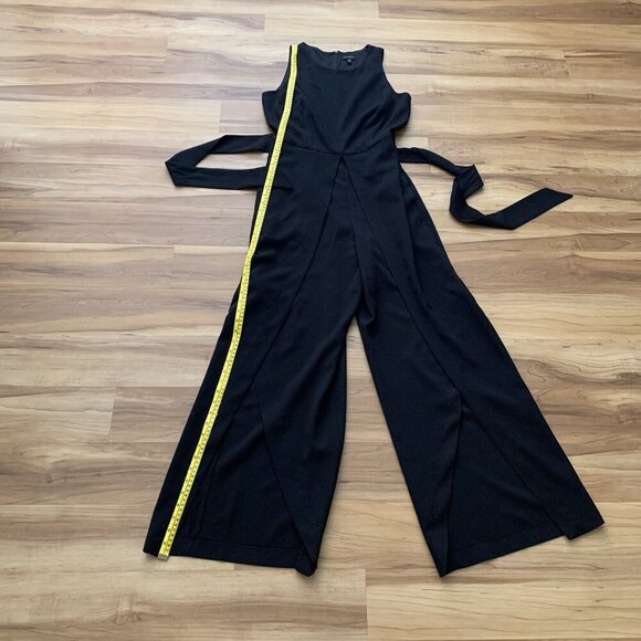 The Limited Black Belted Wide Leg Jumpsuit Womens Size 10 Round Neck Pockets - Picture 6 of 10